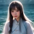 香港三级片资深女演员叶玉卿的艺术照，专业电影人形象，蓝色背景