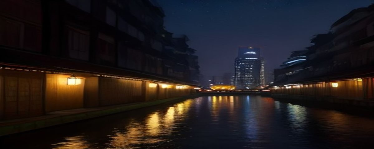 香港电影院夜景，霓虹灯招牌与电影海报交相辉映，展现香港三级片黄金时代的繁华街头氛围，蓝色调科技感